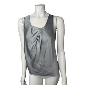 Covington Petite Small silver blue silky sleeveless blouse scoop neck